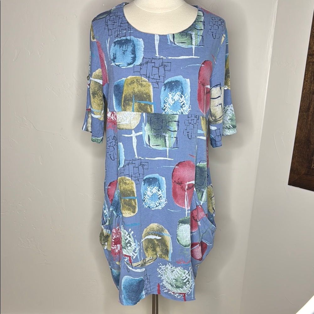 Cristina Vergani Made In Italy Abstract Print Large Pockets Wearable Art